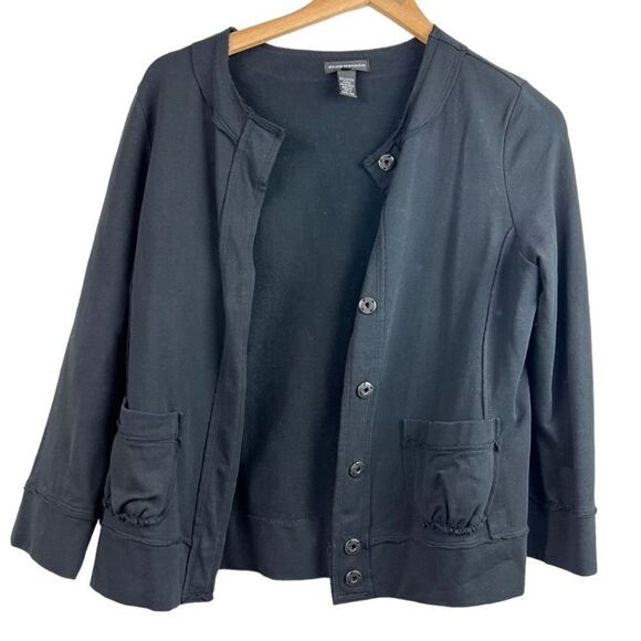 Club Monaco Black Snap Front Raw Edge Cardigan Sweater Blazer M - Picture 11 of 12